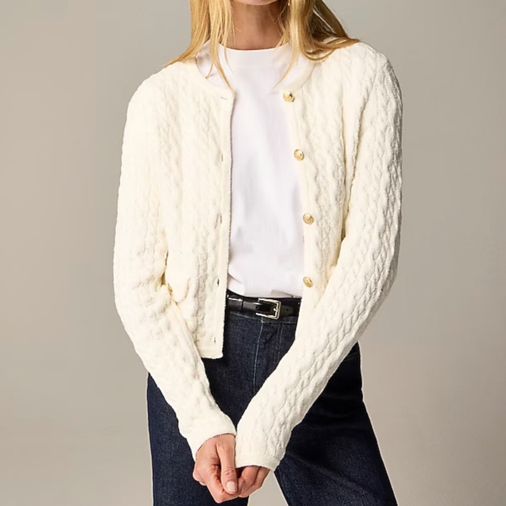J.Crew Odette Cable Sweater Lady Jacket Ivory M